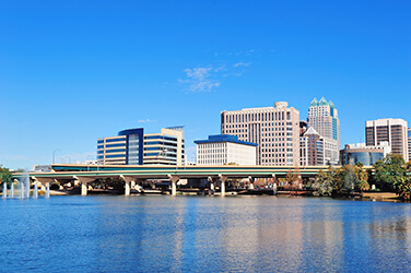 Orlando skyline by the lake